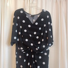 Worthington Women&rsquo;s Size XL Black White Polka Dot V Neck Stretch Dress