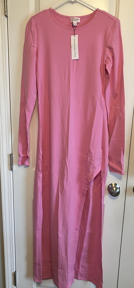 The Drop Pink Maxi Stretch Side Slit Long Sleeve XS Removable Shoulder Pads C998