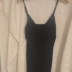 SHEIN Black Solid Ribbed Knit Stretch V-Neck Strappy Maxi Slip Dress S
