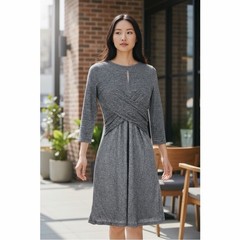 Anthropologie Amadi 3/4 Sleeve Knit Cross-Wrap Midi Dress – Gray/Black MP NWT