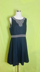 Jessica Howard Missy Size 16 Blue Embroidery Linen Rayon Wedding Guest Dress NWT