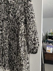 Burberry Brit Black White Abstract Chiffon Silk Collared Smocked Dress US 10