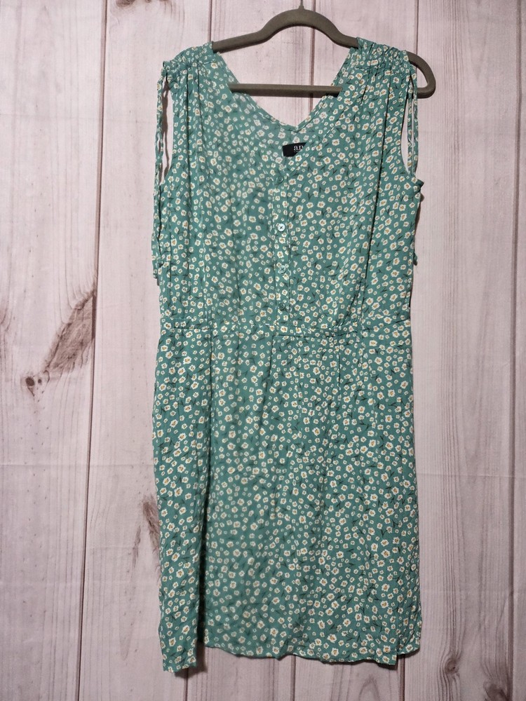 A.n.a Sundress Womens Large Green Floral V Neck Button Front Pockets Rayon