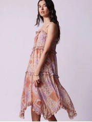 NEW June & Hudson Boho Paisley Patchwork Ruffle Tier Midi Dress XL Handkerchief