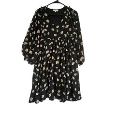 Umgee Women&rsquo;s Black Print Long Sleeve Babydoll Dress Size Small