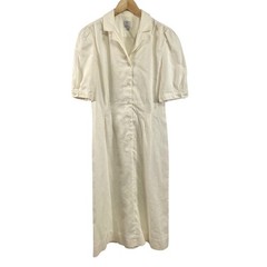 Vintage JG Hook Dress Womens 8 Linen Blend Button Front Puff Sleeve Midi 80s