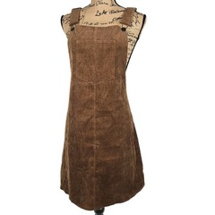 Everly Brown Corduroy Pinafore Overall Dress Large Camel Tan A-Line Bib Front