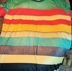 Green Red Yellow Black Striped Shift Dress Long Sleeve Long XL Women&rsquo;s