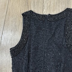 VTG Laurence Kazar Size S 100% Silk Black Beaded Gown Dress Back Slit