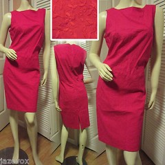 NWT Vintage 80s 90s Susan Bristol Womens Red Sheath Dress 12 Floral Embroidered
