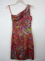 Lauren Ralph Lauren Silk Dress Womens 4 One Shoulder Paisley Party Dress Event