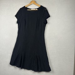 Isaac Mizrahi Eyelet Little Black Dress Sz Medium Black Fit Flare Lined Stretch