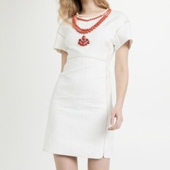 Giambattista Valli Quilted Dress White Short Sleeve Beaded Designer 46 US 12 NWT