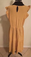 Indigo Rose Yellow Solid Crinkle Midi Dress Round Neck Ruffle Cap Sleeve 1X
