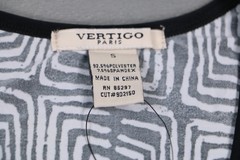 Vertigo Paris Womens Wrap Dress Small Black White Abstract Print Tie Waist NWT