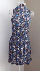 NWT TOPSHOP Blue/Floral Tropical Print Turtleneck Sleeveless Tunic Dress Size 8