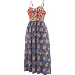 Natural Life Boho Mixed Print Smocked Maxi Dress Red Blue Floral Medium