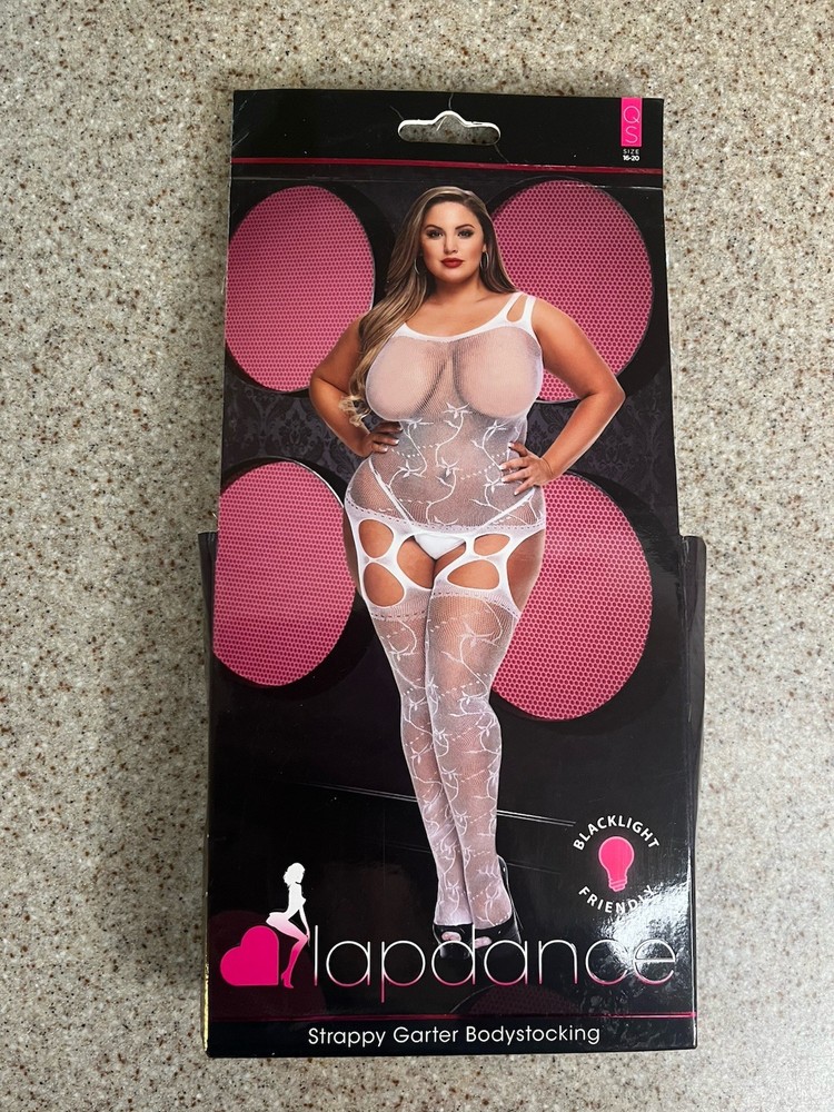 Lapdance Strappy Garter Body Stocking Sexy Stripper Queen Size 16-20 White