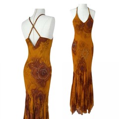Custom Hand Beaded Chiffon Dress Maxi Gown Handkerchief Hem Open Back Dress