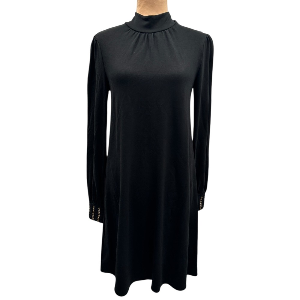 Sweetees Black Mock Neck Studded Cuff Long Sleeve Dress Medium Stretch