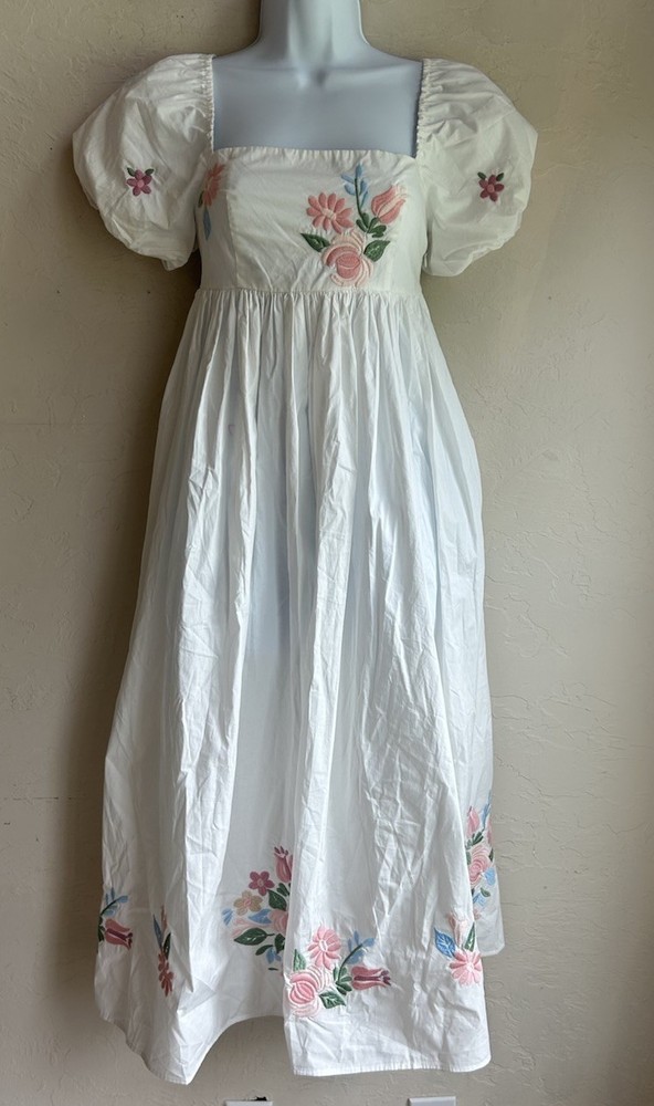 Amable Embroidered Babydoll Midi Maxi Dress S NWT Romantic Milkmaid Coquette