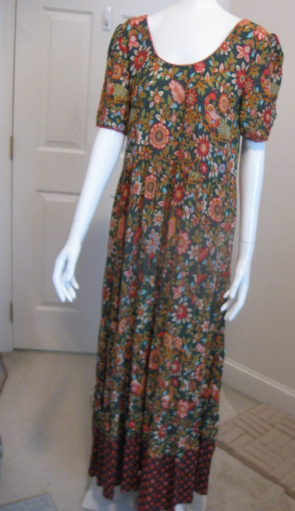 Natural Life tiered pullover floral birds scoop neck maxi dress M 12