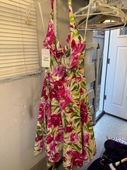 Moda International Floral Halter Dress Size 6 Pink Green Cotton Fit & Flare USA