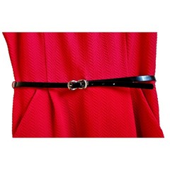 Retro Chic ELLE Red Textured Ruffle Neck Sheath Dress w/ Belt & Pockets Size 10