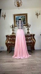 SHEER Embroidery Mock Two Piece Rhinestones Beaded Long Evening Gown prom dress