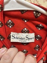 Schrader Sport New York Red Geometric Collared Button Front Long Sleeve Dress