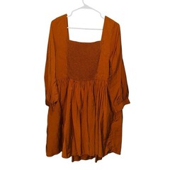 Banana Republic Burnt Orange Solid Square Neck Smocked Babydoll Mini Dress XL