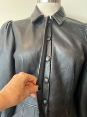 Designer Black Leather Collared, Studs & Button Through Coat Dress 10Aust-UK/6US