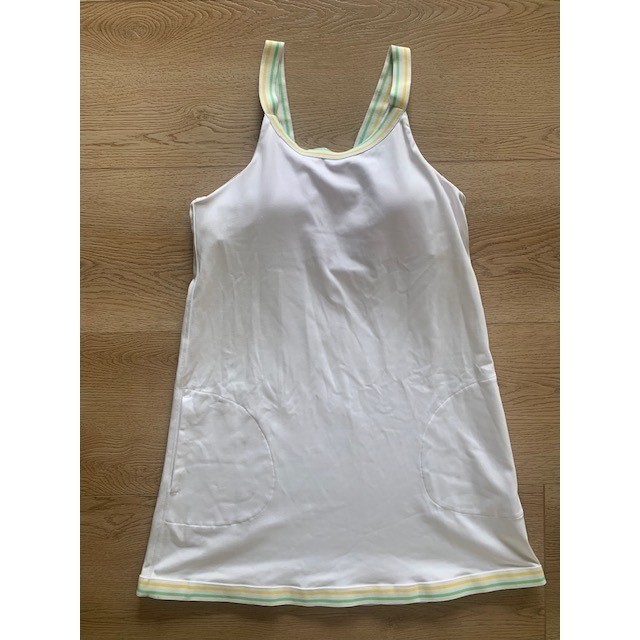 Barstool Sports Women White Tennis Golf Dress Green Yellow Striped Trim Size LG