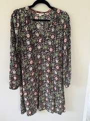 Boden Floral Mini Knee Dress (black Red Green) Size US 8R Twill Empire Pockets