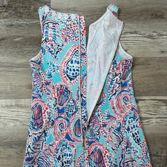 Lilly Pulitzer Shell Print Cotton Shift Dress Blue Pink White Beaded Trim Resort