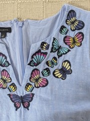 Talbots Linen Cotton Blue Shift Dress 6 Butterfly Embroidered Sleeveless Lined