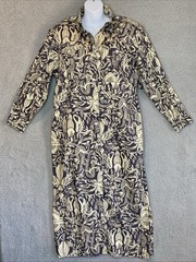 Albert Nipon Boutique Artsy Coastal Shirt dress Lapels Size 12 Gray Cream Cotton