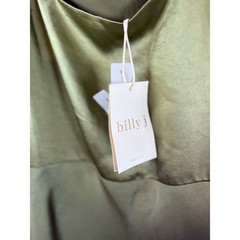 Billy J Exclusive Olive Green Satin Cowl Neck Midi Dress Sleeveless Formal L