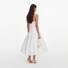 Self Portrait WHITE COTTON GATHERED MIDI DRESS