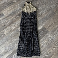 Vtg Laurence Kazar Beaded Gown Black & Gold Size Large Formal READ