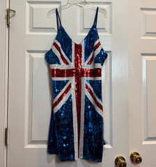 Charades Union Jack Spice Girl Sequin Mini Dress Costume Party Strappy Women’s L