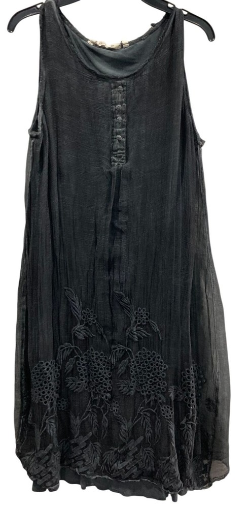 Soft Surroundings Embroidered Silk Mini Dress S Gray Fairy Festival Distressed
