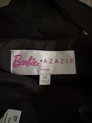 Barbie x Azazie Women&rsquo;s Black Solid Straight Neck Strappy Gown Side Slit A6