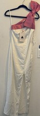 Here Comes the Sun One Shoulder Satin Maxi Dress White/Pink Bow US 4