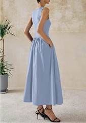 Sleeveless Patchwork Flowy Vacation Sundress Knit Long Work Tank Dress