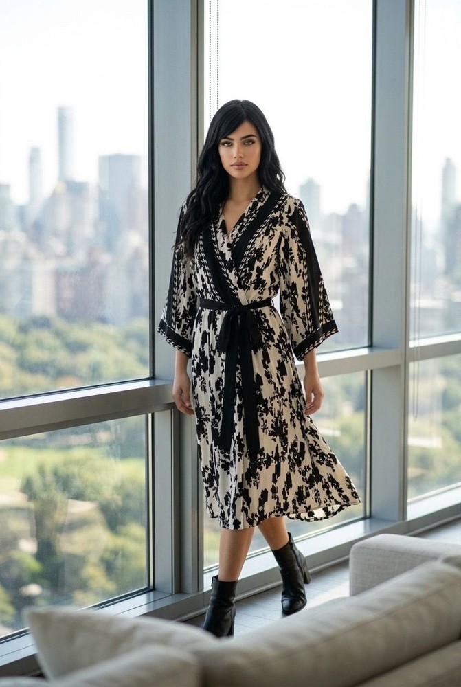 Cabi X-Factor Wrap Front Dress in Black and White