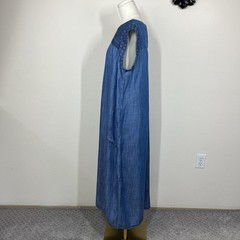 J Jill Denim Dress Womens Medium Blue Chambray Shift Embroidered Pockets Boho