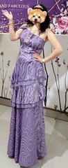 Purple Sequin Layered Chiffon One Shoulder Gown Sleeveless Long Dress Women