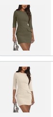 Lot of 2 Women’s Green & Beige Solid Mini Dress Pockets 3/4 Sleeve size 6 Small