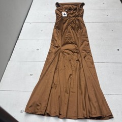 MUXXN Dress Womens S Brown Satin Cap Sleeve Mermaid Maxi Gown Formal Evening